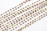 SHARP CUT DiAMOND CUT Brilliant Super High Quality Garnet with Gold Pyrite Rosary Chain by the Foot. 2-3mm Stones- Gold Plated Wire