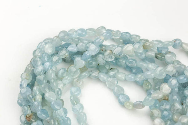 Natural aquamarine Puffy Heart beads in full strands- 8mm Gemstone Beads