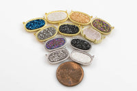 Druzy Oval Connectors wrapped in Gold Pendants 2 Loops - 10*17mm - 11 Colors