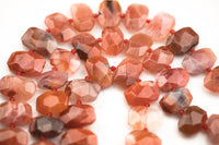 Natural Red Chalcedony Agate - 14*18mm Faceted Flat Nuggets Middle Drilled AAA Quality Gemstone Beads