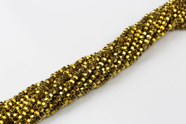 HEMATITE Beads. Special Shape 4mm. Gold Plated. Full Strand 16".