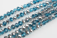 12mm Crystal Rondelle -2 or 5 or 10 STRANDS- Blue half Silver