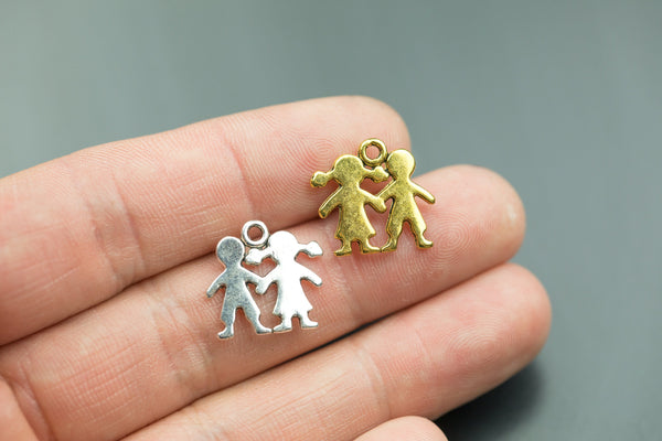15 Girl Boy Friendship Lover Pewter Charms 17x17mm 1382-14026