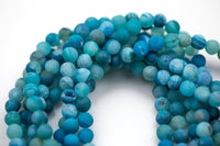 DRUZY AGATE Beads- Blue-- Round 8mm, 10mm, 12mm. Full Strand.-Full Strand 15.5 inch Strand