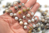 Earthy Bamboo Agate Rosary Chain by the Foot. 8mm  Faceted- Gunmetal