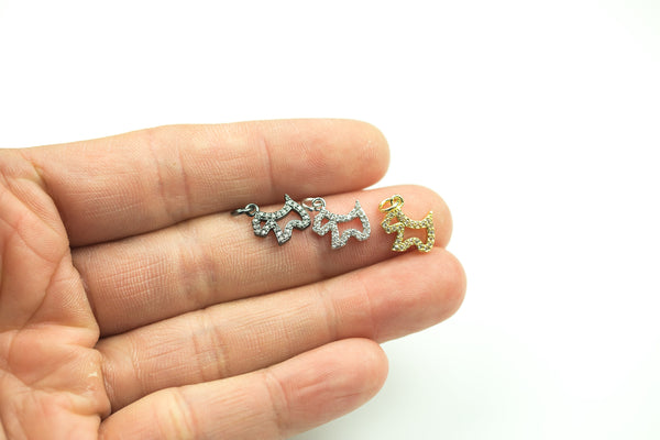 Cute!!!! CZ C.Z. Dog  pendant / charm. 8x11mm. Gold, rose gold, silver / white gold, gunmetal on black rhinestones.