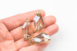 Champagne Crystal Wrapped In Gold Pendants Hex Charm or Pendant- 20*30mm