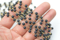 Natural Lava Rocks Rosary Chain by the foot. 4mm Golden Gold Plated Brass Wire- High Quality