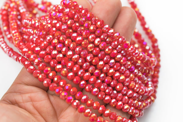 6mm Crystal Rondelle -2 or 5 or 10 STRANDS- Bright Ruby AB