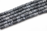 Natural Snowflake Obsidian Matte Beads  Snowflake Obsidian Beads - 14x10mm Tubes - 1 strand ~15.5" - Special Exclusive Item Gemstone Beads