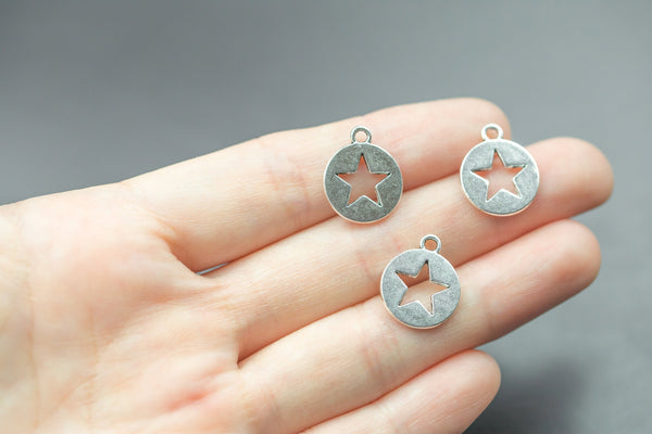 14 Star Coin Pewter Charms 14mm 972-36312