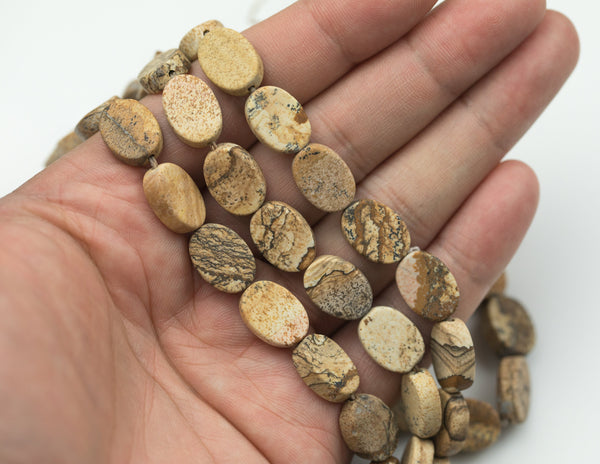 Natural Picture Jasper Matte Oval Beads Picture Jasper Beads - Oval Shaped 14x10mm - 1 strand ~15.5" - Special Exclusive Item