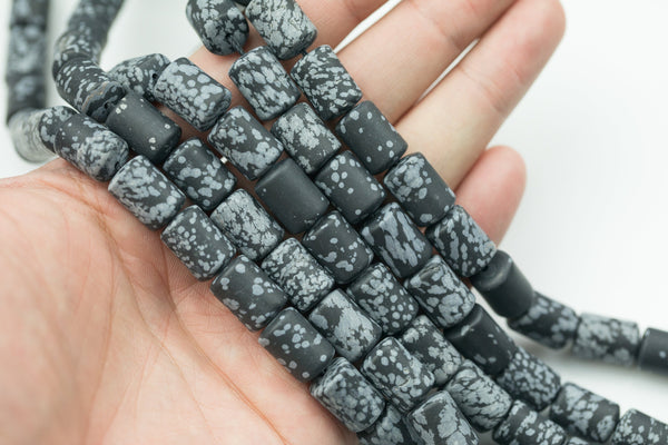 Natural Snowflake Obsidian Matte Beads  Snowflake Obsidian Beads - 14x10mm Tubes - 1 strand ~15.5" - Special Exclusive Item Gemstone Beads