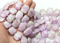 Natural Kunzite - ~16x23mm - A Grade - Hand Faceted Flat Rectangular Nuggets - 16" Strand Gemstone Beads