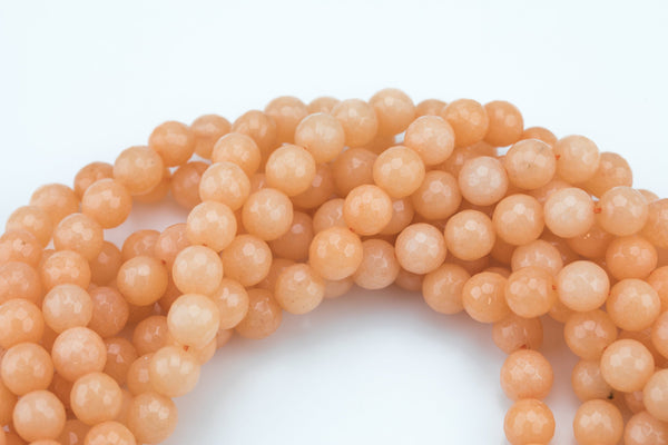 Peach- JADE Faceted Round -Full Strand 15.5 inch Strand, 4mm, 6mm, 8mm, 12mm, or 14mm Beads-Full Strand 15.5 inch Strand