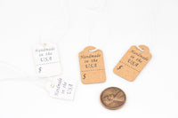 100 Handmade in the USA Tags-Hang Tags-Price Tags- Cuttable Price Area USA-Kraft Punch Or White- Custom made for Designers!