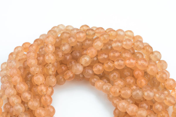 Clear Peach Jade- Faceted Round 4mm 6mm 8mm 10mm 12mm - Single or Bulk - 15.5"