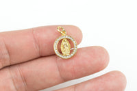 Mother Mary Jesus Maria CZ Diamond Pave Charm / Pendant 13mm - gold plated