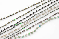 29 Gemstones! Braided Diamond Cut Gemstone Necklace-  Hand Made- High Quality- Avg Length 36 inches- Light and Dainty- Perfect for Layering