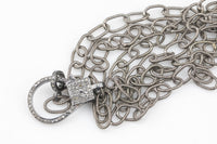 Beautiful PAVE DIAMOND with STERLING Silver diamond clasps diamond lobster With Sterling Silver Chain- Large link