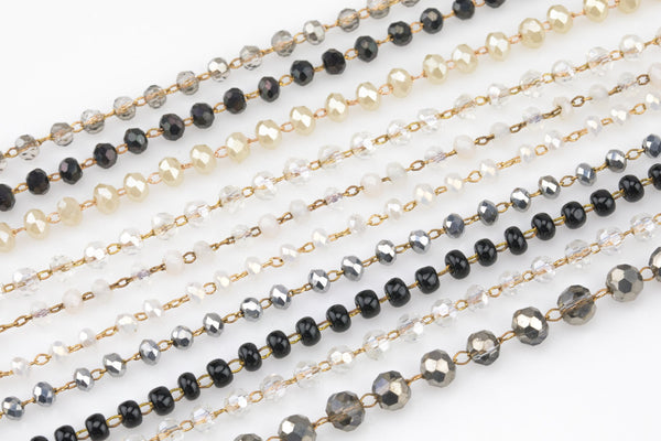 Clear Crystal Rosary Chain by the yard. 2-3mm- Neutral Colors