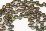 A 10-11mm Top Drilled Coin Pearl Freshwater Pearl, Full strands- Dark Olivine