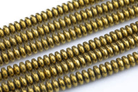 HEMATITE Beads. Roundel with Thinner Edge 8mm, 10mm, or 12mm. Gold Plated. Full Strand 16". AAA Quality
