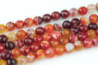 Natural Carnelian Banded Agate, High Quality in Faceted Round, 8mm Gemstone Beads