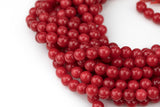 Coral Red Jade Smooth Round Beads 4mm 6mm 8mm 10mm 12mm - Single or Bulk - 15.5" AAA Quality