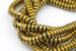 HEMATITE Beads. Roundel with Thinner Edge 8mm, 10mm, or 12mm. Gold Plated. Full Strand 16". AAA Quality