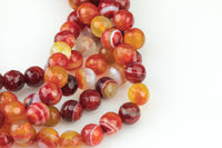 Natural Carnelian Banded Agate, High Quality in Faceted Round, 8mm Gemstone Beads