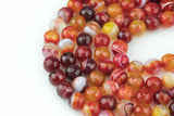 Natural Carnelian Banded Agate, High Quality in Faceted Round, 8mm Gemstone Beads