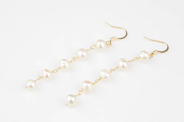 Gold Filled Pearl Chain Earring-  Small CZ Earring, Minimalist Jewelry, Dainty Dangle Earrings- Perfect Gift-Boutique Item- Wholesale- SCJ