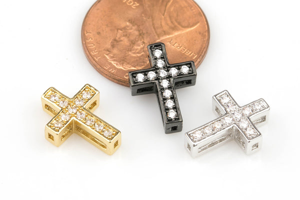 Cross Beads embellished In cz-  Can be string top or side- 10x13mm