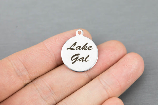 Stainless Steel Charms -- Lake gal - Laser Engraved Silver Tone - Bulk Pricing