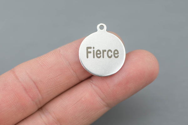 Stainless Steel Charms -Fierce - Laser Engraved Silver Tone - Bulk Pricing