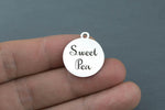 Stainless Steel Charms - Sweet pea - Laser Engraved Silver Tone - Bulk Pricing