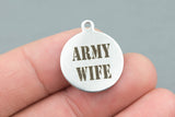 Stainless Steel Charms -ARMY WIFE - Laser Engraved Silver Tone - Bulk Pricing