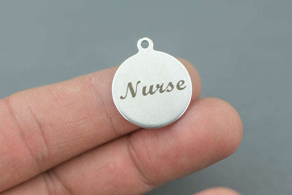 Stainless Steel Charms -Nurse - Laser Engraved Silver Tone - Bulk Pricing