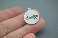 Stainless Steel Charms -Survivor Ribbon- Laser Engraved Silver Tone - Bulk Pricing