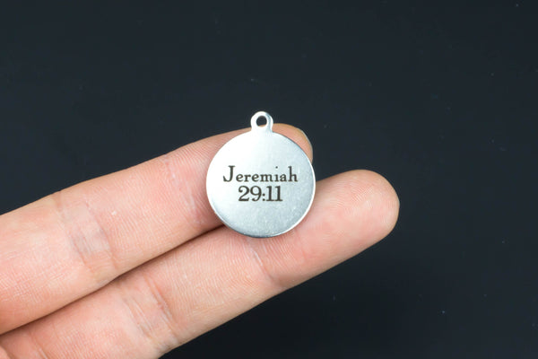 Stainless Steel Charms - Jeremiah 29:11 Bible Quote Christian Religious Charms - Laser Engraved Silver Tone - Bulk Pricing Style 2