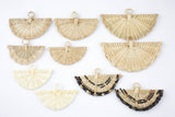 2pcs HANDWOVEN RATTAN Fan Tassels Wooden Straw Earring Pieces - Extra Thick Fringes High Quality - Woven by Hand Large Selection!