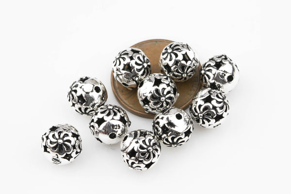 Round Buddhist Prayer Beads 925 Bali Sterling silver 2 per order-s6