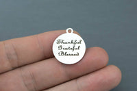 Stainless Steel Charms - Thankful grateful blessed religious bible charms - Laser Engraved Silver Tone - Bulk Pricing