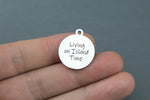 Stainless Steel Charms - Living on island time ocean beach charms - Laser Engraved Silver Tone - Bulk Pricing