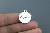 Stainless Steel Charms - Explore - Laser Engraved Silver Tone - Bulk Pricing