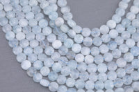 Natural Aquamarine- Full Strands-15.5 inches-5mm- Nice Size Hole- Diamond Cutting,High Facets-Nice and Sparkly-Faceted Coin Gemstone Beads