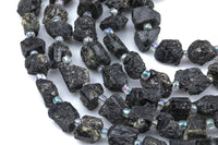 Natural Black Tourmaline Freeform Nugget - Approximately 14mm and 11mm - Full 15.5 inch strand Gemstone Beads