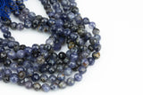 Natural Iolite Beads Full Strands-15.5 inches- Nice Size Hole- Diamond Cutting, High Facets-Nice and Sparkly-Faceted Round AAA Quality