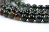 Dark Green Smooth Banded Agate- High Quality in Smooth Round- 10mm- Top Quality